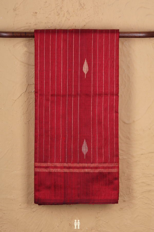Jute Saree In Crimson Red With Stripes Design