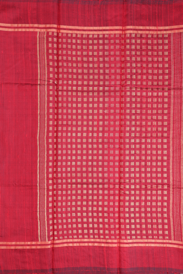 Jute Saree In Crimson Red With Stripes Design