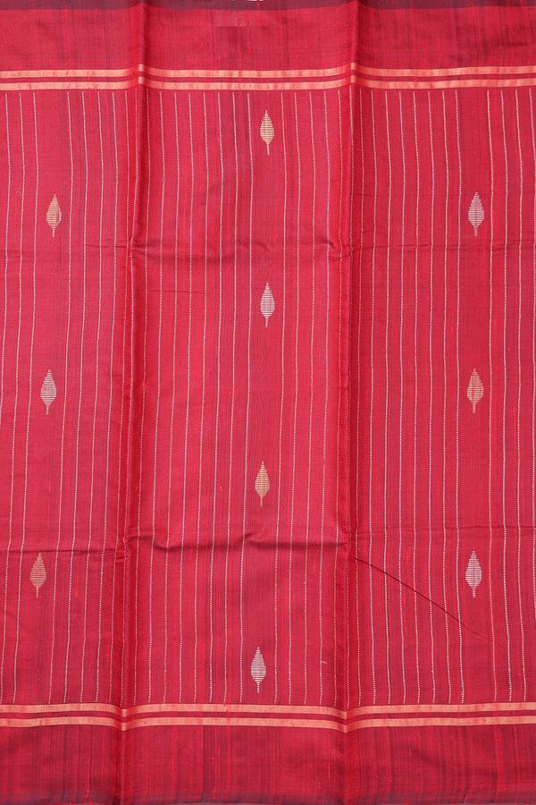 Jute Saree In Crimson Red With Stripes Design
