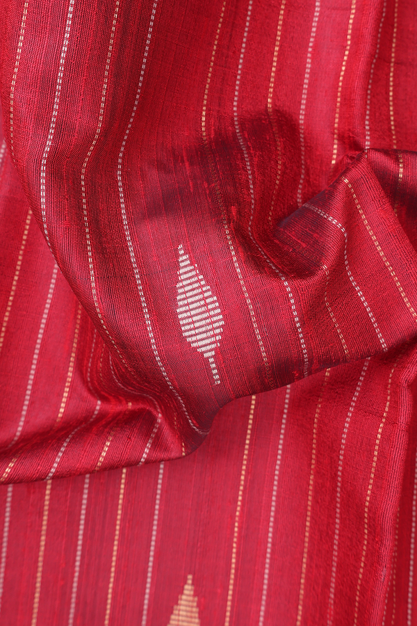 Jute Saree In Crimson Red With Stripes Design