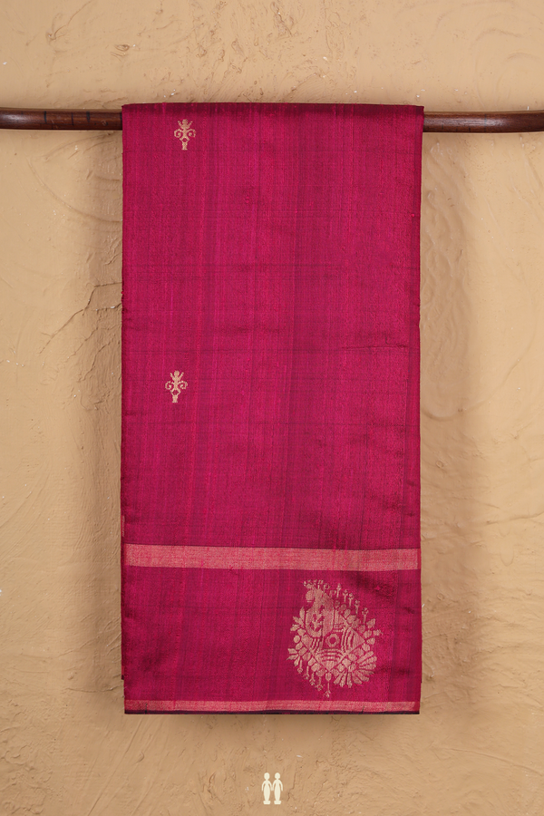 Jute Saree In Magenta With Zari Buttas
