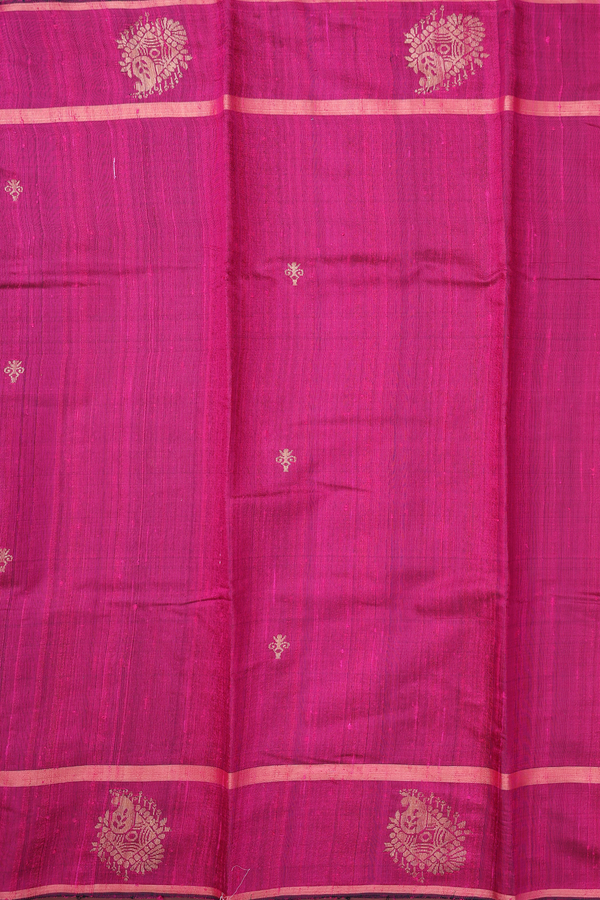Jute Saree In Magenta With Zari Buttas