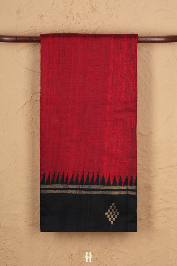 Jute Saree In Crimson Red With Contrast Border