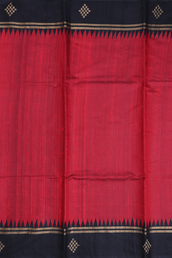 Jute Saree In Crimson Red With Contrast Border
