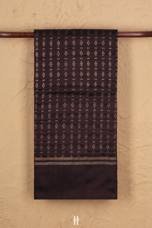 Jute Saree In Oxford Brown With Allover Design