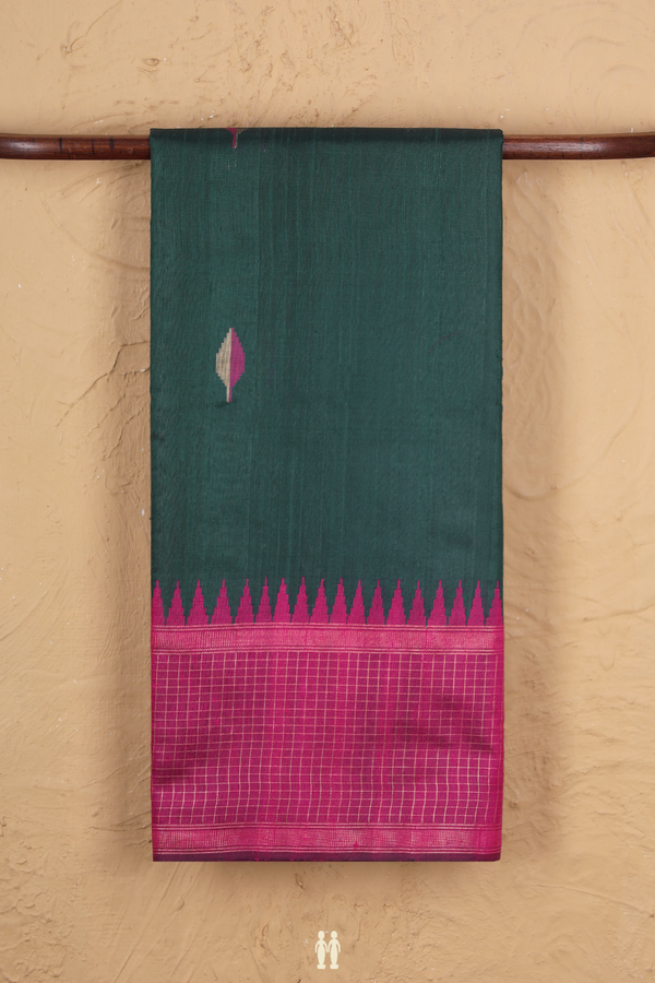 Jute Saree In Midnight Green With Leaf Buttas