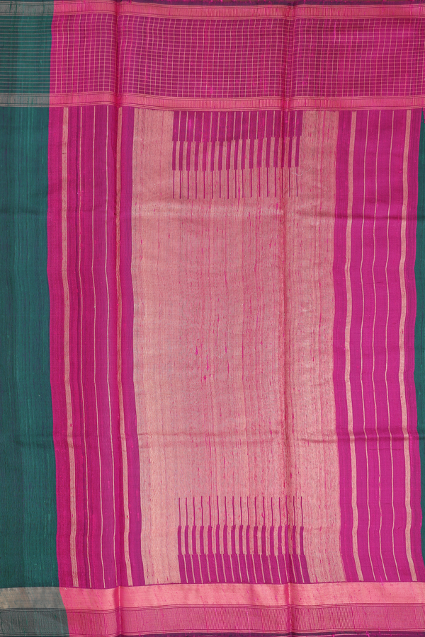 Jute Saree In Midnight Green With Leaf Buttas