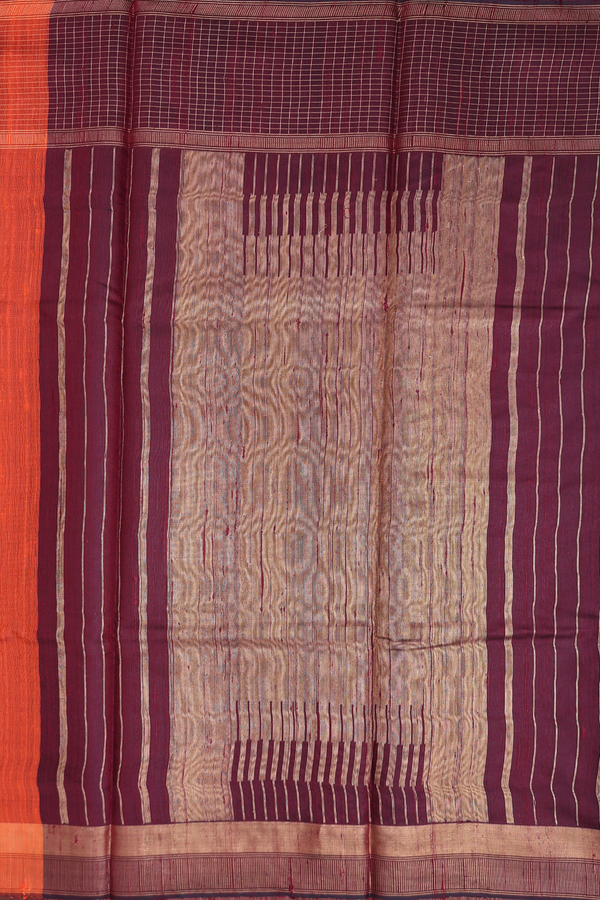 Jute Saree In Rust Orange With Leaf Buttas