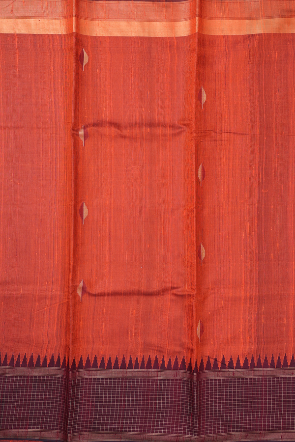 Jute Saree In Rust Orange With Leaf Buttas