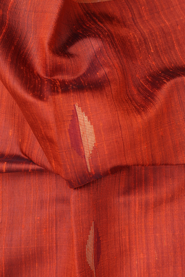 Jute Saree In Rust Orange With Leaf Buttas