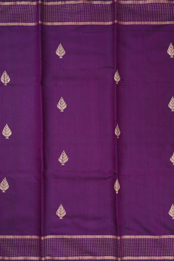 Jute Saree In Deep Purple With Zari Buttas