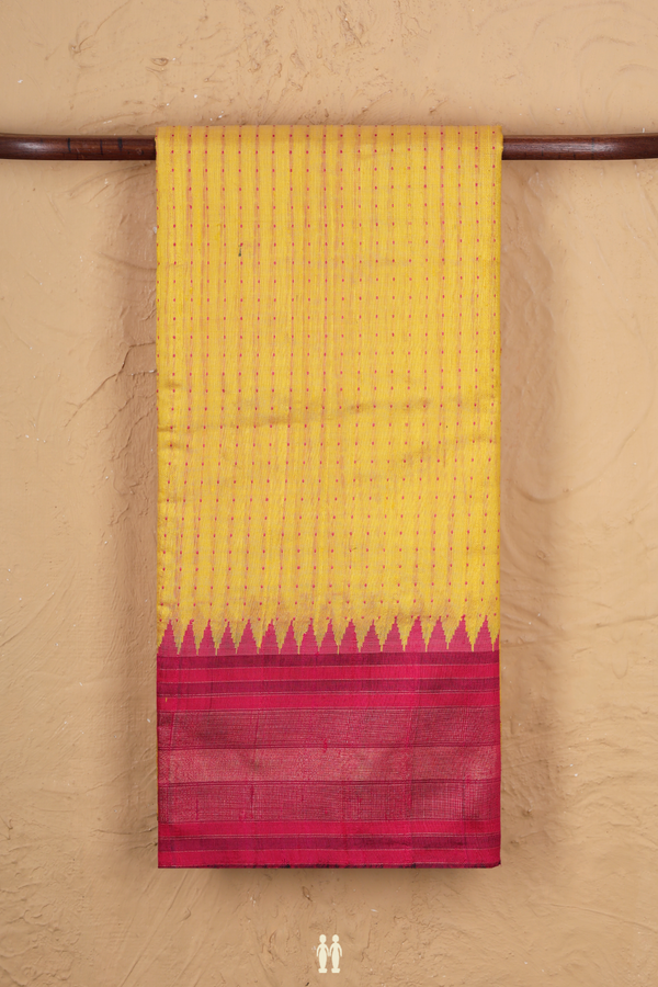 Jute Saree In Yellow With Stripes Design