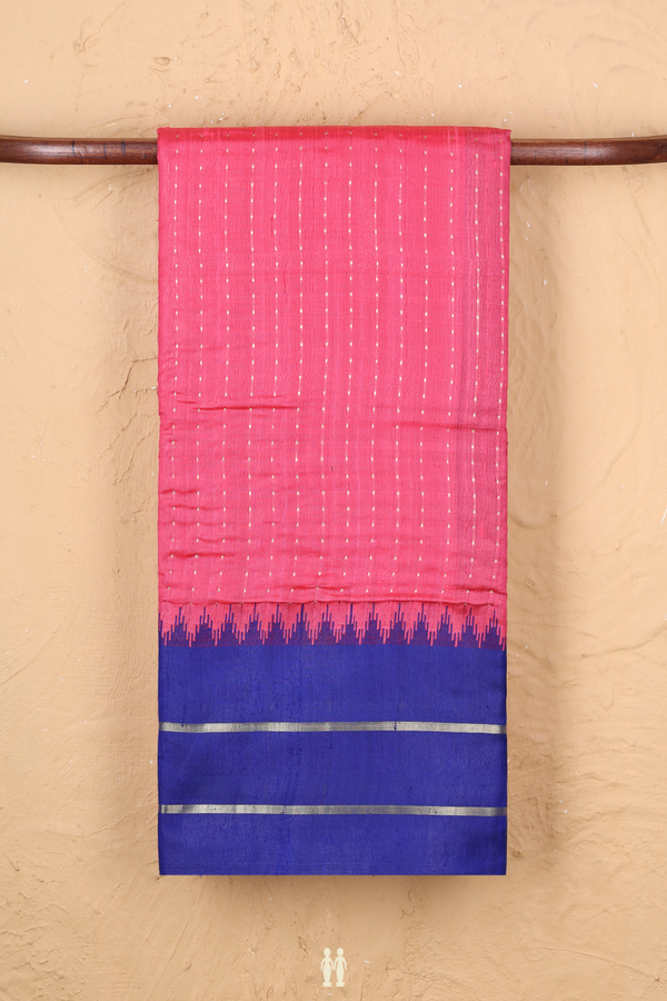 Jute Saree In Pink With Stripes Design