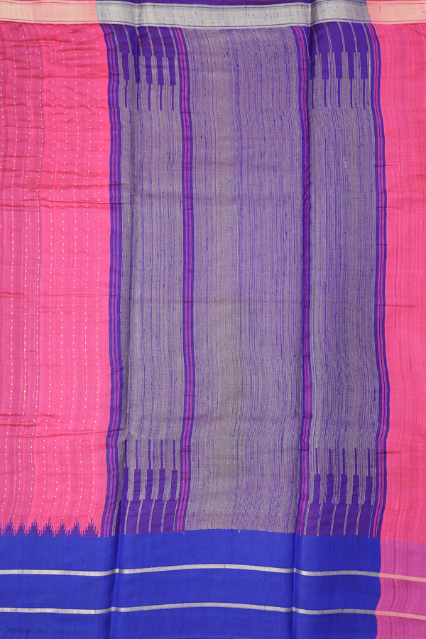 Jute Saree In Pink With Stripes Design