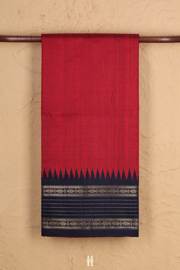 Jute Saree In Plain Chilli Red With Contrast Border