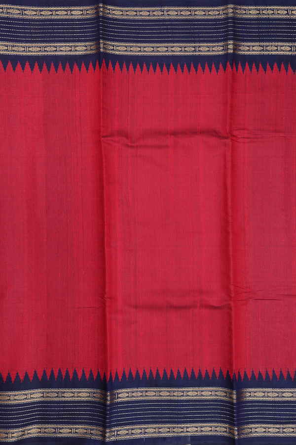 Jute Saree In Plain Chilli Red With Contrast Border