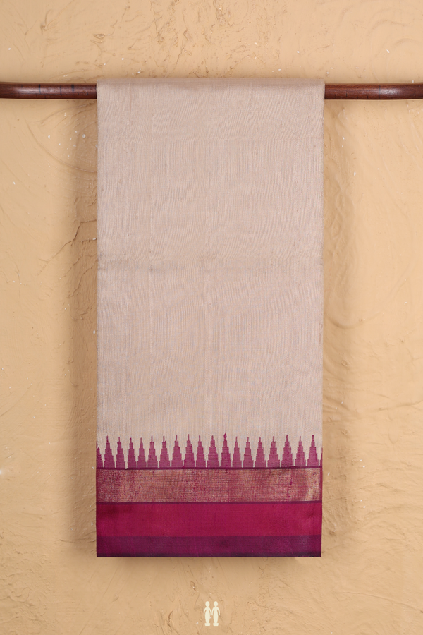 Jute Saree In Plain Pastel Brown With Contrast Border