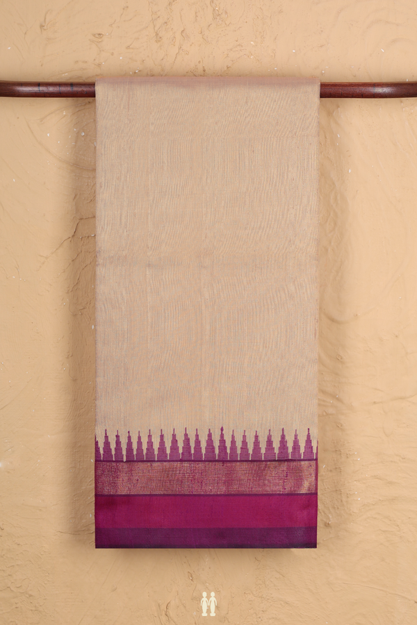 Jute Saree In Plain Pastel Brown With Contrast Border