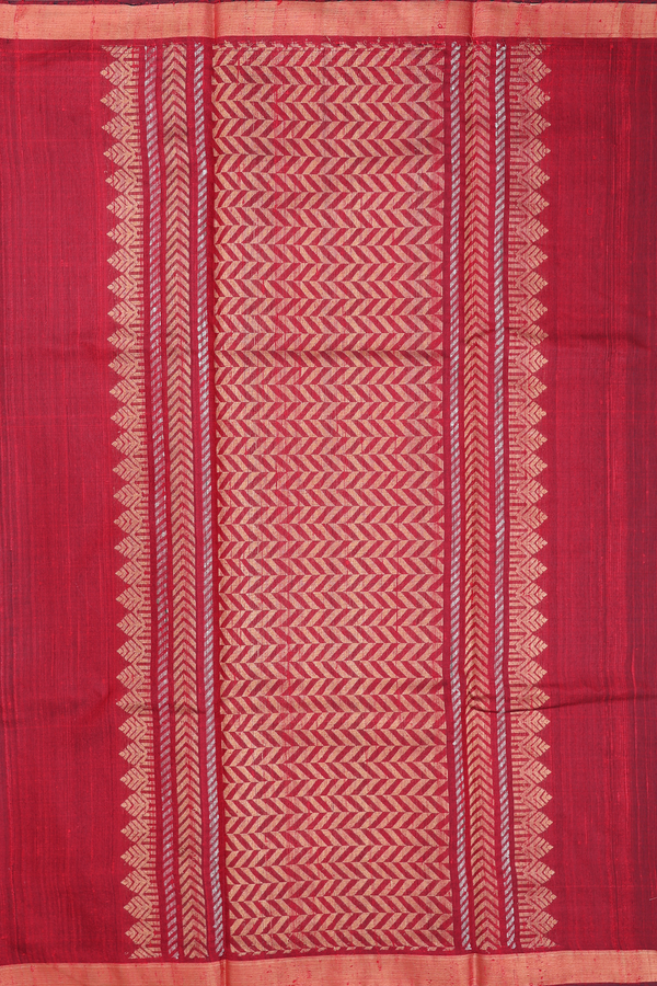 Jute Saree In Crimson Red With Floral Buttas