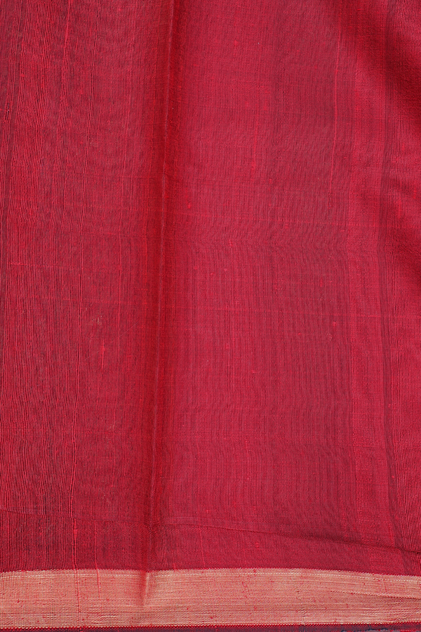 Jute Saree In Crimson Red With Floral Buttas
