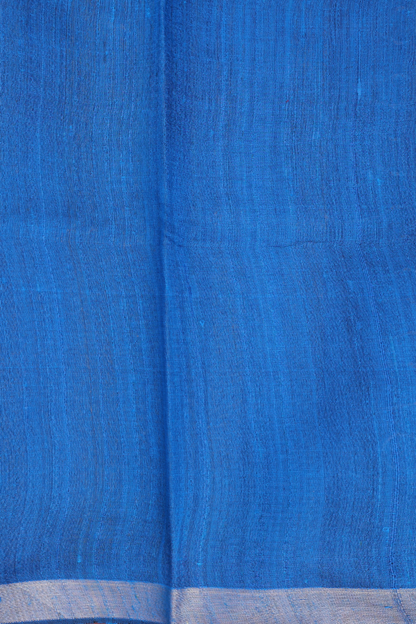 Jute Saree In Cerulean Blue With Floral Buttas