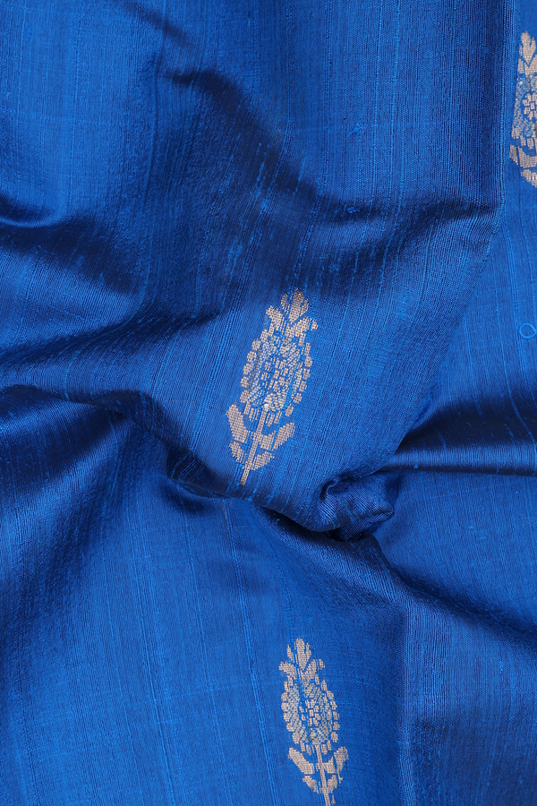 Jute Saree In Cerulean Blue With Floral Buttas