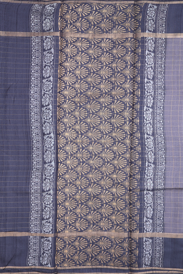 Jute Saree In Grey With Checks Design