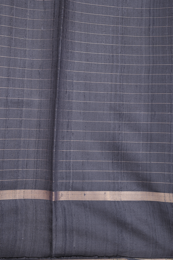 Jute Saree In Grey With Checks Design