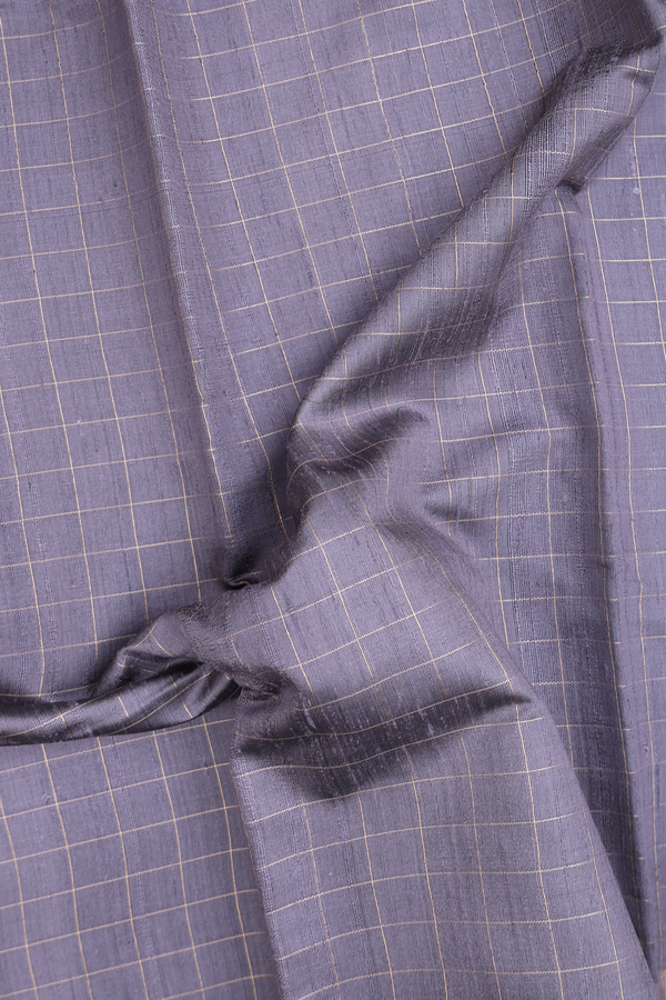 Jute Saree In Grey With Checks Design