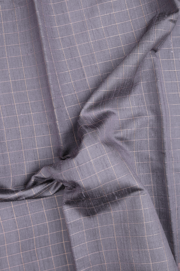 Jute Saree In Grey With Checks Design