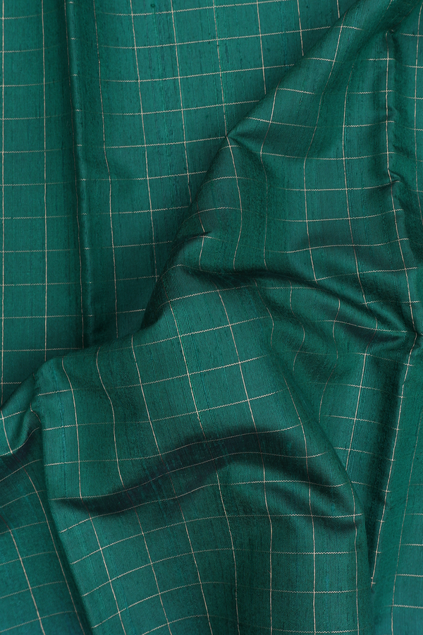 Jute Saree In Forest Green With Checks Design