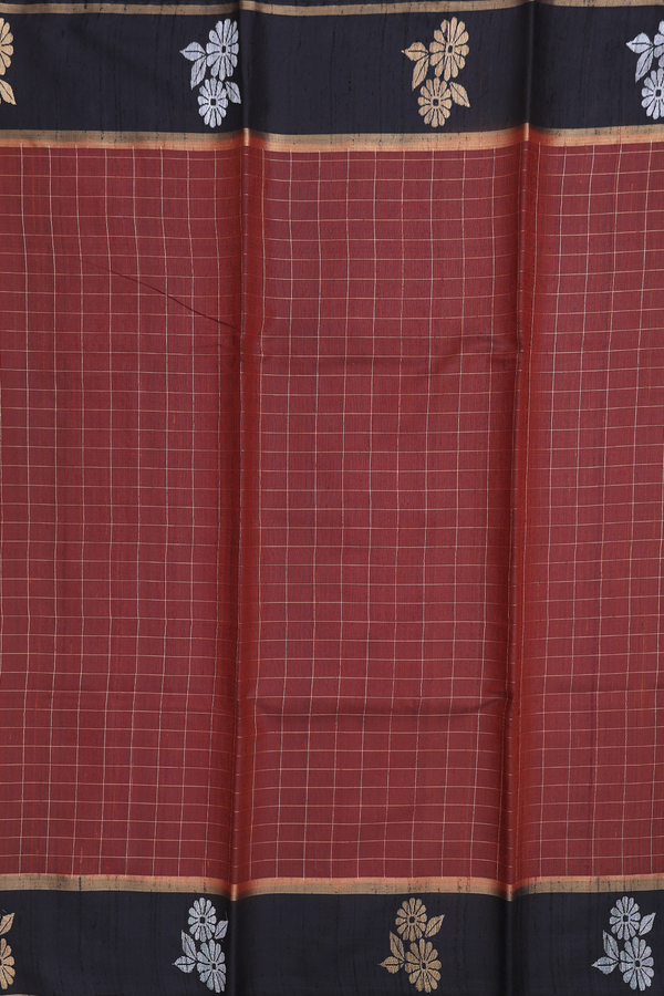 Jute Saree In Brown With Checks Design