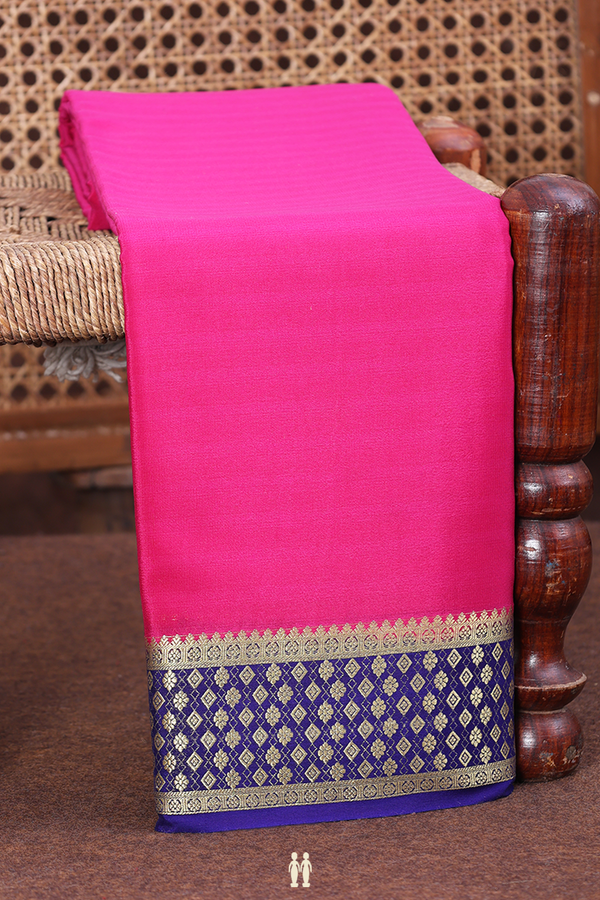 Mysore Silk Saree In Plain Dark Pink With Contrast Border