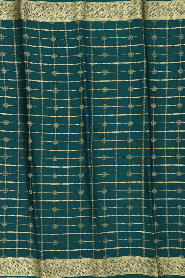 Mysore Silk Saree In Forest Green With Checks Design