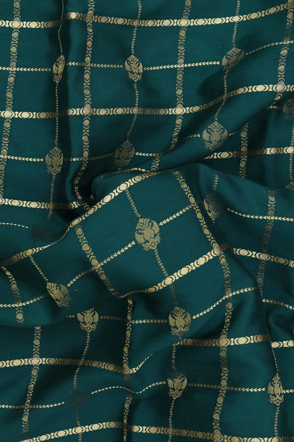 Mysore Silk Saree In Forest Green With Checks Design