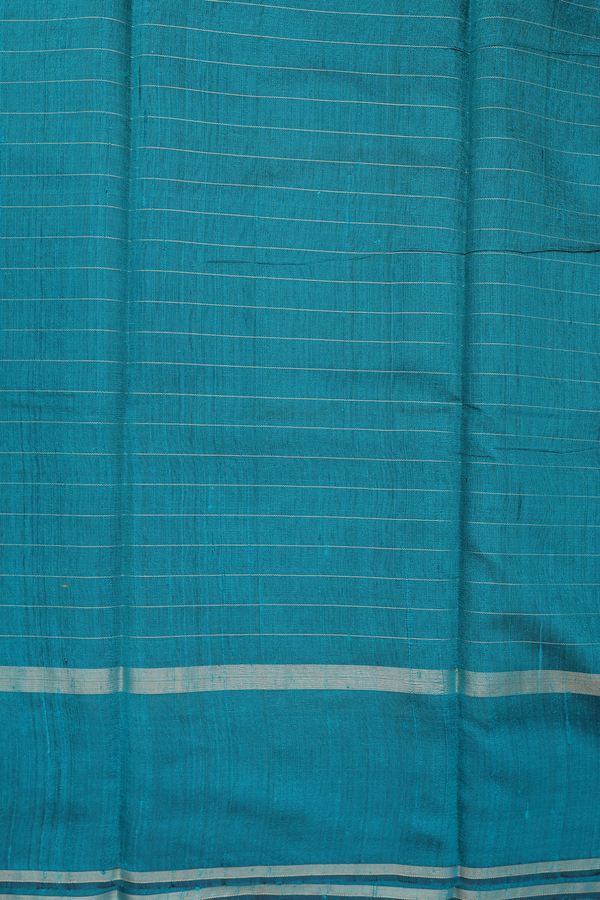 Jute Saree In Teal Green With Checks Design