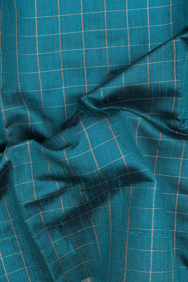 Jute Saree In Teal Green With Checks Design
