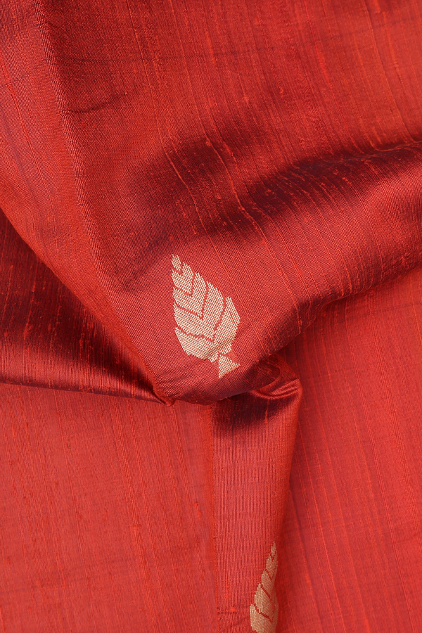 Jute Saree In Orange With Zari Motifs