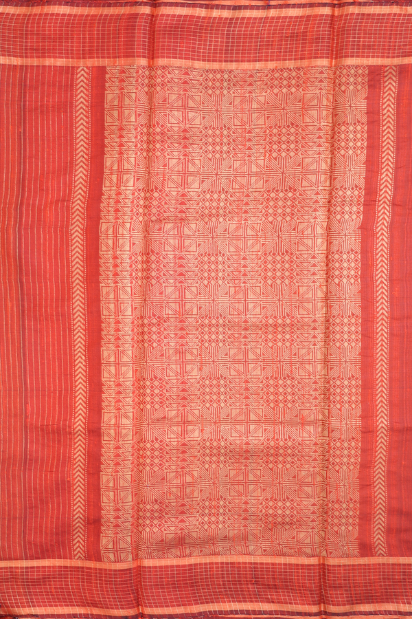Jute Saree In Orange With Zari Motifs