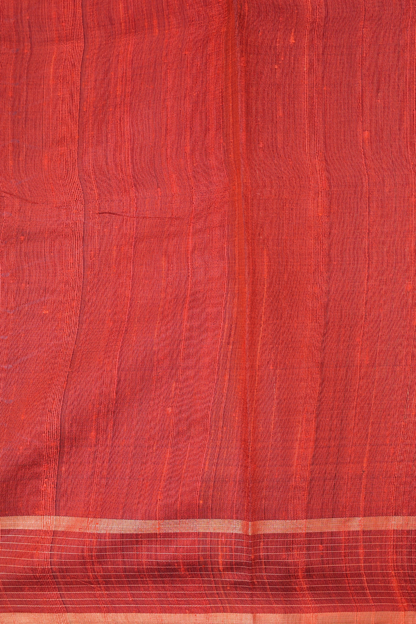 Jute Saree In Orange With Zari Motifs