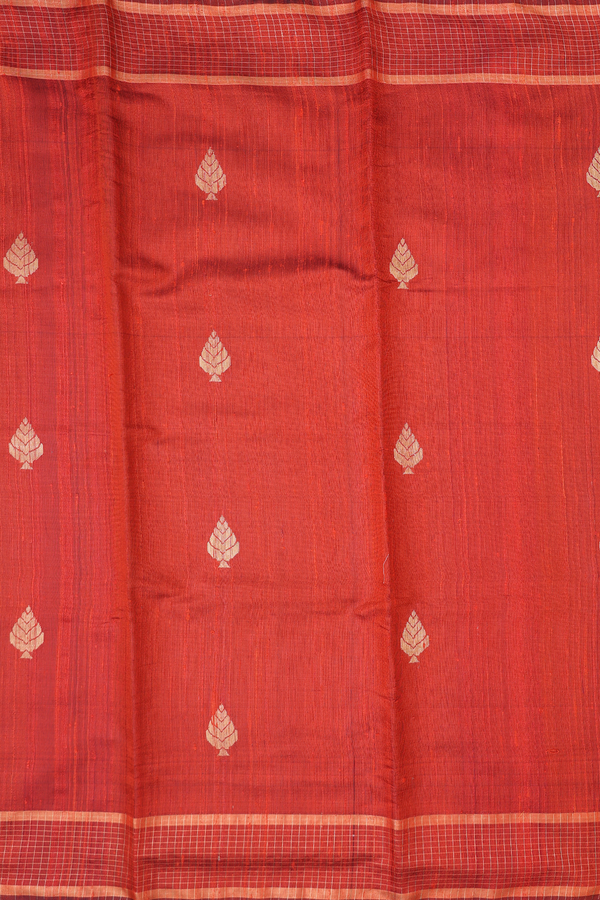 Jute Saree In Orange With Zari Motifs