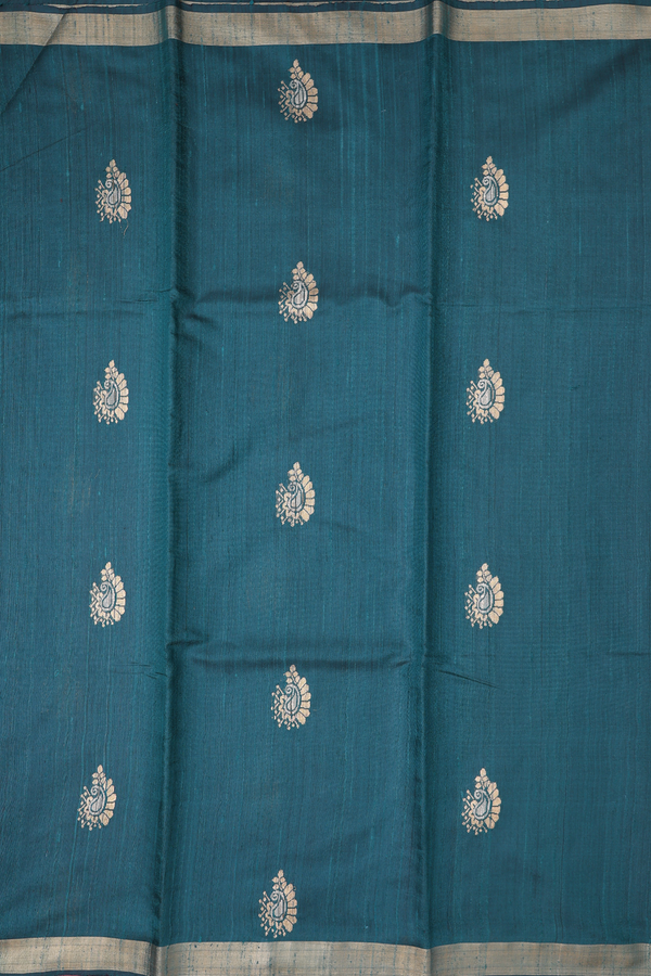 Jute Saree In Green With Paisley Buttas