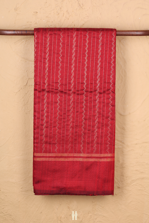 Jute Saree In Crimson Red With Stripes Design