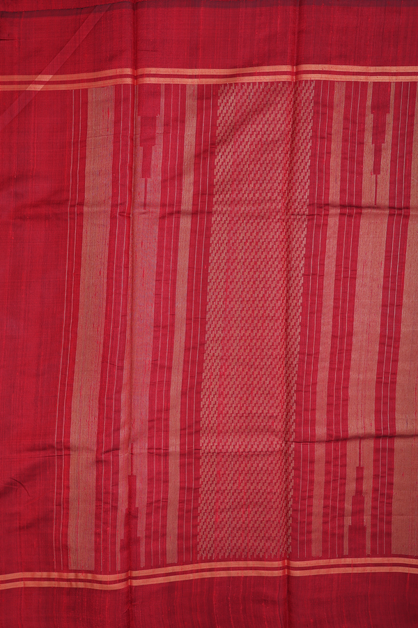 Jute Saree In Crimson Red With Stripes Design