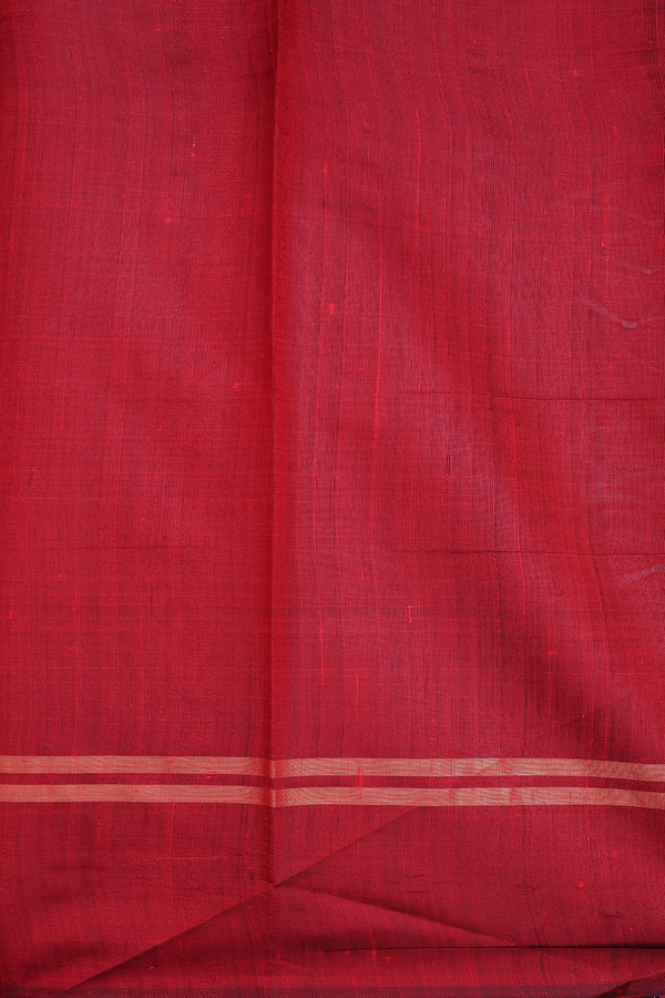 Jute Saree In Crimson Red With Stripes Design