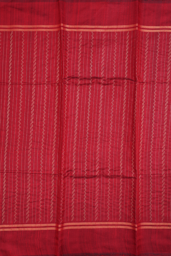 Jute Saree In Crimson Red With Stripes Design