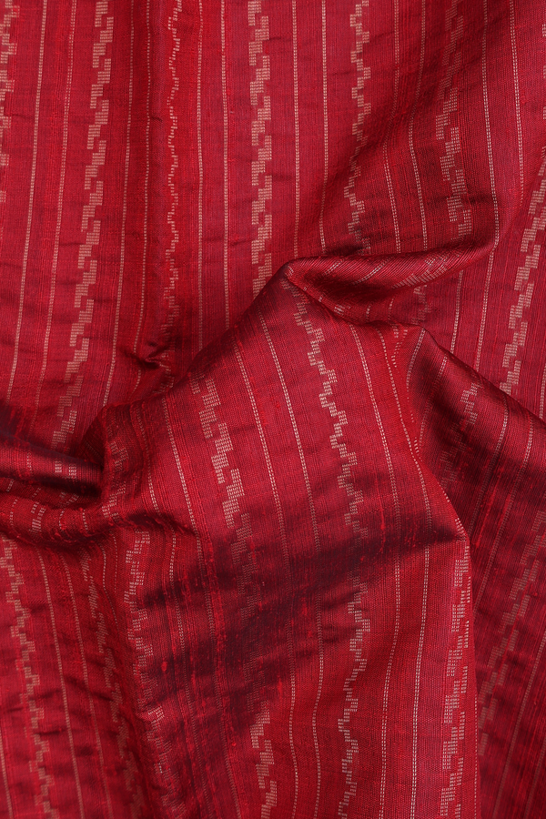 Jute Saree In Crimson Red With Stripes Design