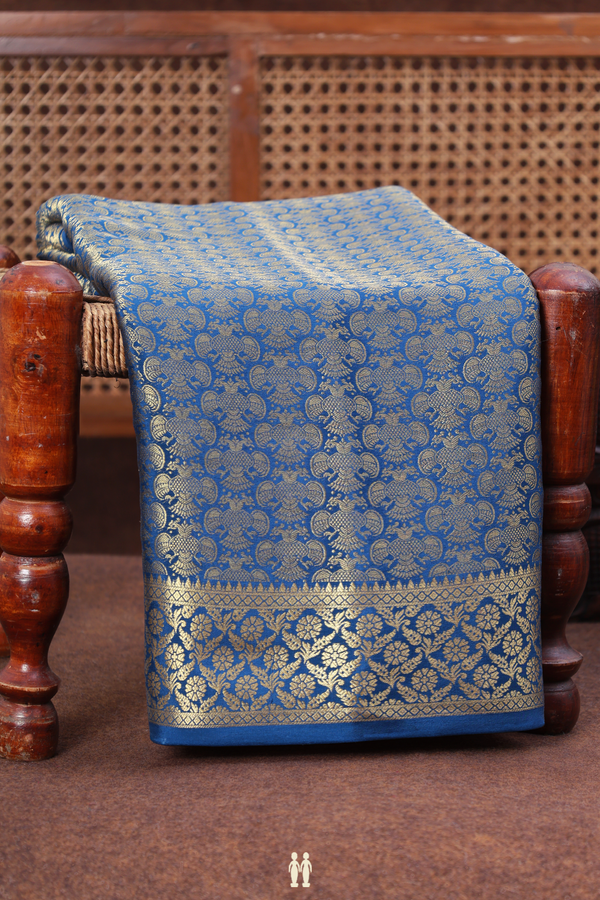 Mysore Silk Saree Prussian Blue With Iruthalai Pakshi Design