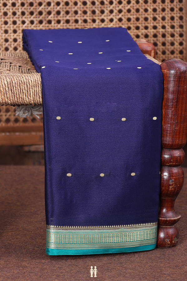 Mysore Silk Saree In Navy Blue With Zari Buttis