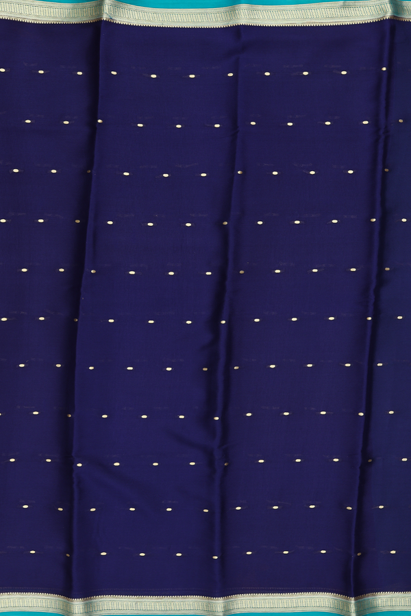 Mysore Silk Saree In Navy Blue With Zari Buttis